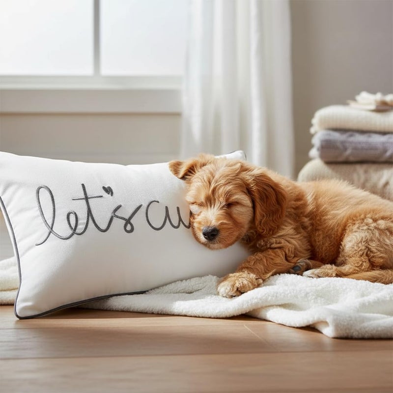 Sanmetex Let's Cuddle Decorative Lumbar Pillow Cover 12x20 Inches, Embroidery Rectangle Grey Throw Pillow Case for Bed, Bedroom, Livingroom. (30x50cm) - Image 2
